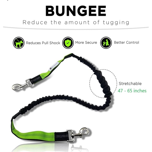 New! Bungee Dog Leash and Waist Belt with Green and Black Design - Picture 2 of 4
